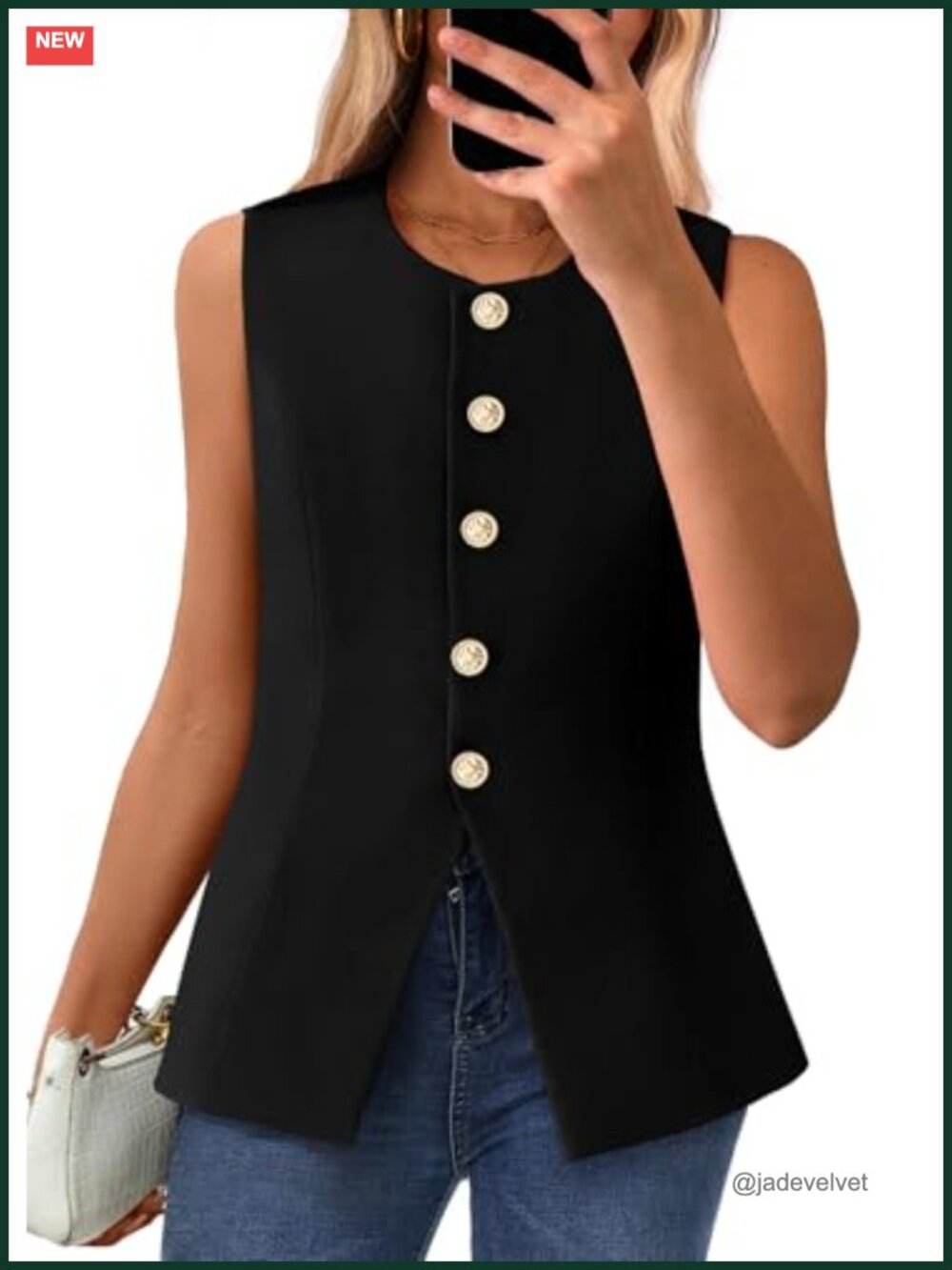 Sleeveless Blazer Vest Women Button Front Slim Fit Suit Vest
